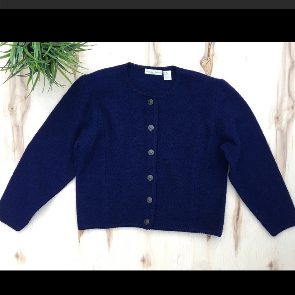 Vintage Stephanie Andrews Navy Wool Cardigan